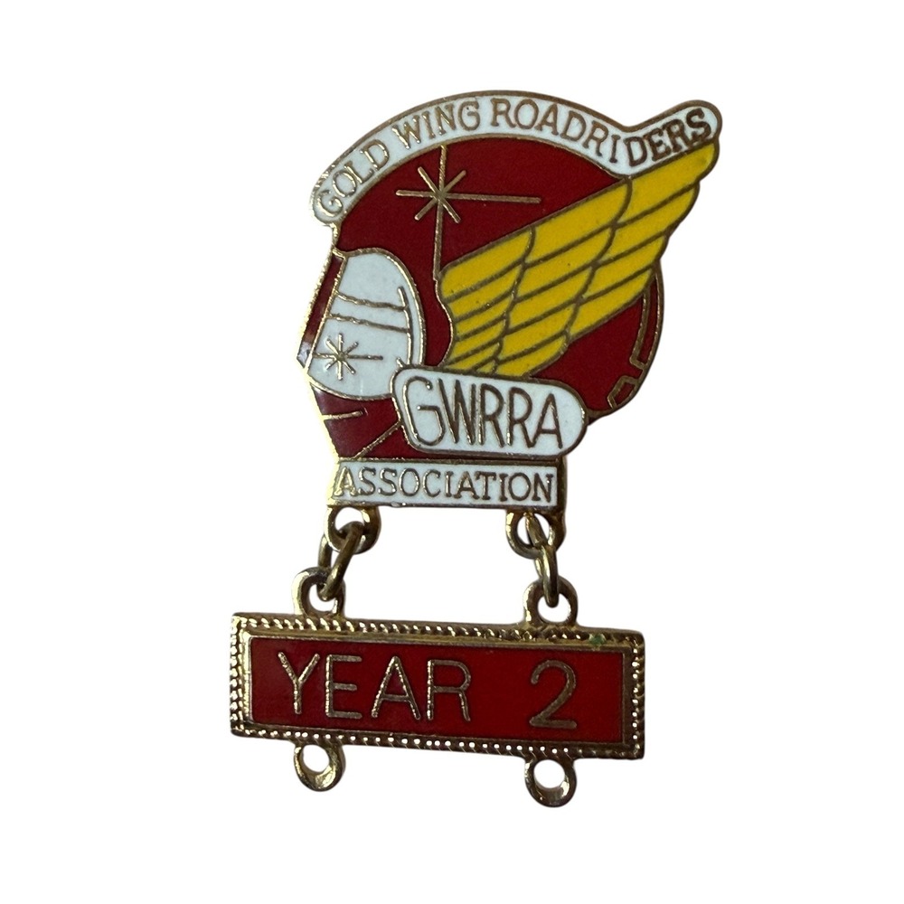 Vtg GWRRA Gold Wing Road Riders Association Year 2 Enamel Pin Screw Back Badge